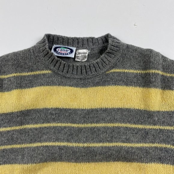 Vintage Izod Lacoste Striped Wool Sweater Women's Medium Gray Yellow - Picture 2 of 9